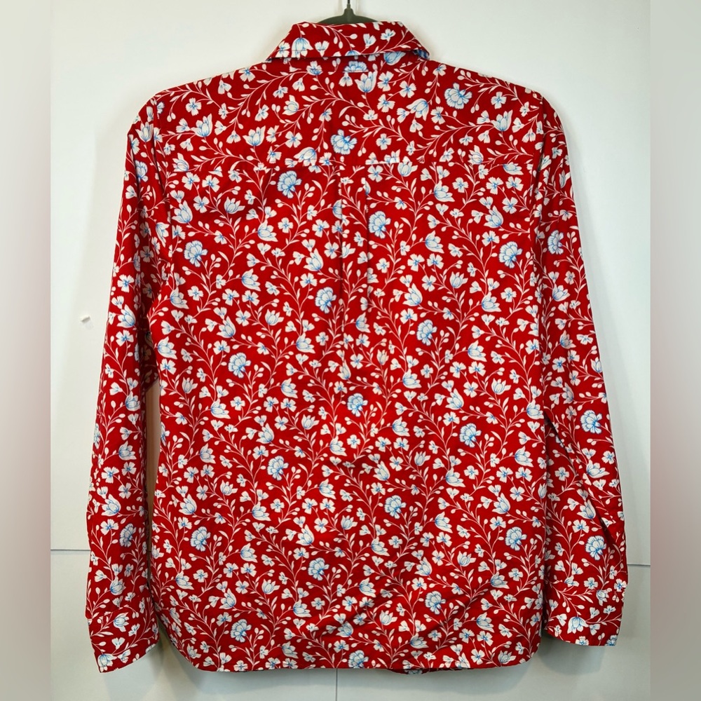 Talbots Floral Button Front Blouse Women’s XS Red White Blue Long Sleeve Classic - Picture 6 of 6